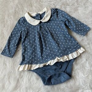 Dainty Polka Dot Baby Onesie with White Collar and Tutu